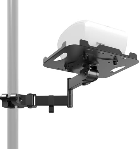 PUTORSEN Beamer Halterung & Thermodrucker Halterung, höhenverstellbare Stangenmontage mit Ablage (18x23 cm) und Schwenkarm (bis 5 kg), für Rohre Ø 2,8-6 cm, Quick-Clamp ohne Bohren