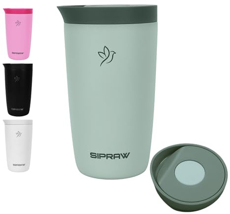 Sipraw Travel Coffee Mug Tumbler, Reusable Iced Coffee Hot Coffee Cup, Double Wall Insulated Thermal Stainless Steel Material, Gift for Women Men, Perfect for Camping Travelling, 12 oz, Pastel green