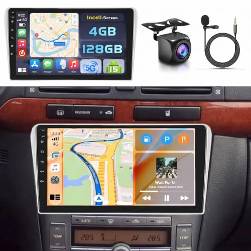Hikity Android 15 Autoradio für Toyota Avensis 2002-2008 9 Zoll CarPlay | 4+128G, Incell Touchscreen, Wireless CarPlay, Android Auto, BT, GPS, WiFi, FM/RDS, Rückfahrkamera, MIC.
