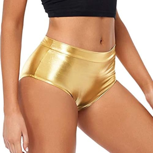 Wenlzhnb Shorts Damen Metallic Booty-Shorts Hotpants Glänzende Shorts Hoher Taille Eng Anliegende Kurze Hose für Tanz Disco Party Karneval Reflektierende Hose Glitzerndes Outfit