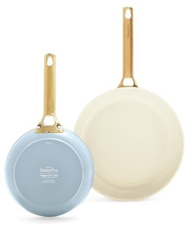 GreenPan Reserve Hartanodisierte gesunde keramische Antihaft-Bratpfannen-Set mit 20 und 26 cm Durchmesser, Goldgriff, PFAS-frei, Induktion,spülmaschinenfest,backofenfest,Muttertagsgeschenk,Light Blue