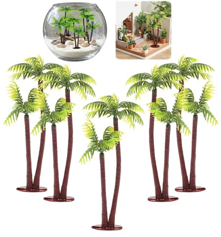SHINEOFI 5pcs Miniature Palm Trees, Artificial Terrariums Coconut Tree Decor for DIY Micro Landscape And Cake Topper, Green Plastic Bonsai Model for Crafts Decor
