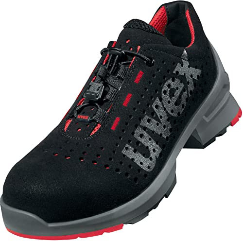 uvex 1 gelochter Halbschuh,Sicherheitsschuhe S1 SRC, Arbeitsschuhe für Damen & Herren, Schwarz/Rot, Größe 43