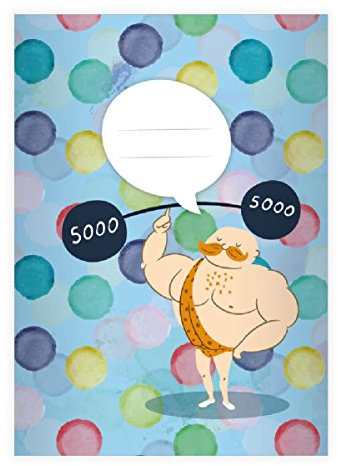 4 Bunte Zirkus Gewichtheber DIN A4 Schulhefte, Rechenhefte mit Punkten auf hellblau Lineatur 29 (Kariertes/rautiertes Heft)