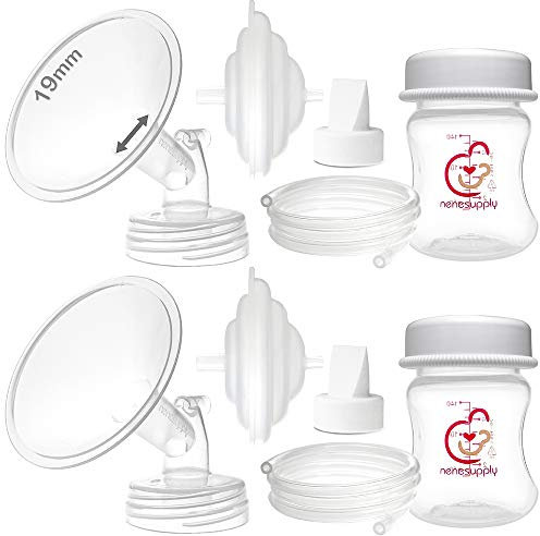 Nenesupply 19mm Flange Pump Parts Compatible w Spectra S2 S1 Breast Pumps Replacement Kit for Spectra Pump Parts 19mm S2 Parts S2 Accessories Inc Flange Duckbill Valve Backflow Protector Bottles