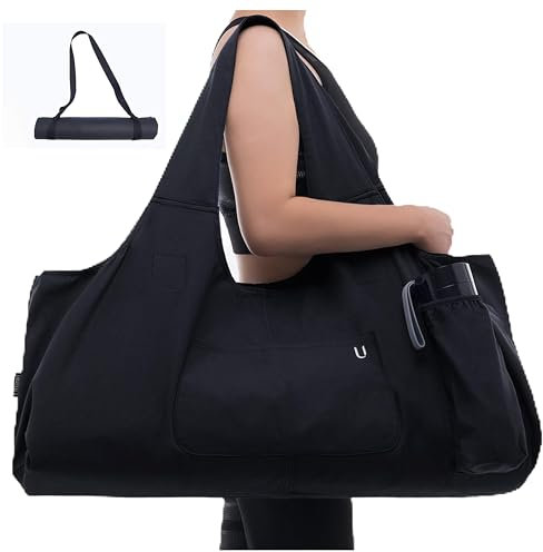Uhawi Yogamatten-Tasche, große Yogamatte, Tragetasche, Tragetasche mit 4 Taschen, passend für Matten multifunktionalen Aufbewahrungstaschen, leicht und langlebig (mit Yogamatten-Tragegurt) (schwarz)
