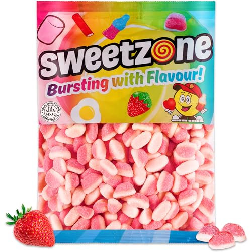 Sweetzone Strawberry Puffs Halal Sweets Tub 1kg Sweets Bulk Retro Sweets Jelly Sweets Wine Gums Sweet Box Bulk Sweets Candy for Sweet Bags Sweet Tub Delight Bulk Candy