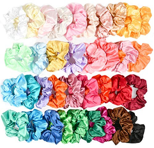BUYGOO 36 Farbe Seidensatin Haargummis für Mädchen Frauen Damen, Starkes elastisches Haarbänder für Pferdeschwanz-Halter, Bunte Haarschmuck Seile Scrunchie, einfarbig Traceless Haargummis