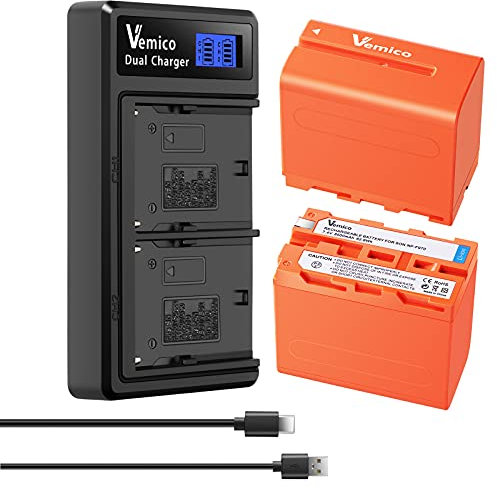 Vemico NP-F970 Chargeur de Batterie Kit 2 * 8500mAh avec Câble Type-C USB LCD pour NP F960/F750/ F550/ F570/F530/F770/F930/F950/TR917/CCD-SC55/TR818/TR910/ TR716/TR917/FDR-AX1E