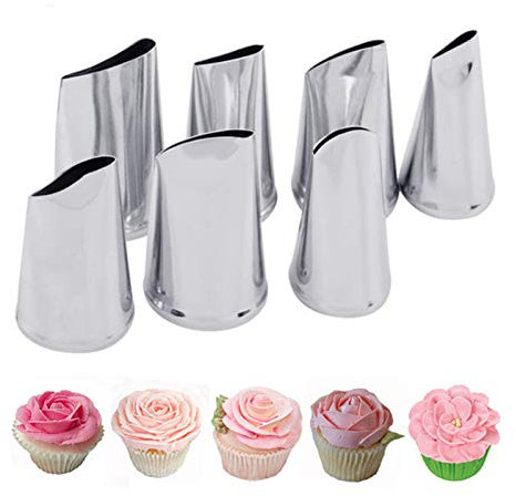 Cake Decorating Tips, 7Pcs Stainless Steel Icing Piping Nozzles for Cake Decorating Pastry Fondant Tools (Flower)