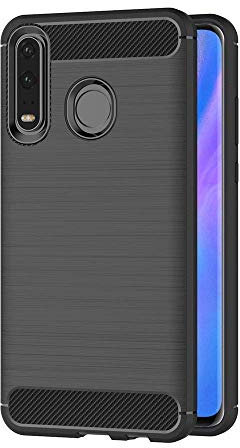 COPHONE® Coque Compatible Huawei P30 Lite Coque Fibre de Carbone Noir antidérapente. Housse Souple Haute Protection, Anti Choc.