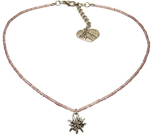 Alpenflüstern Filigrane Mini-Perlenhalskette Strassedelweiss - Damen-Trachtenschmuck mit antik-Silber-farbenem Edelweiss, Dirndlkette Flieder DHK258
