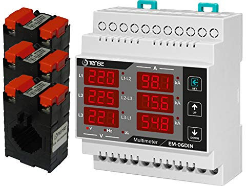 Tense EM-06DIN Einbaumesgerät Multimeter zur Messung von Strom (2,25A - 150A), Spannung und Frequenz in 3-phasigen Netzwerken - Inkl. 3x ATM-150 Stromwandler