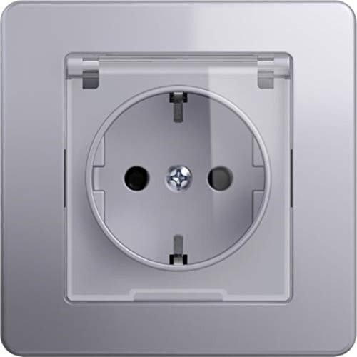 Ekonomik Schuko Steckdose + Klappdeckel Silber TEM Schalterprogramm UP Unterputz