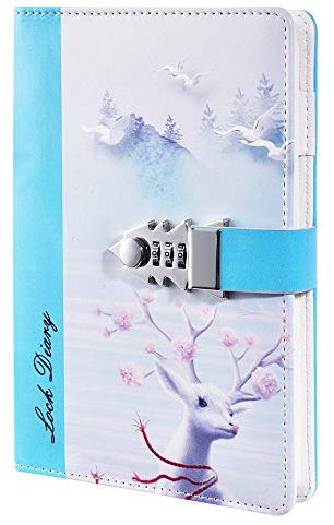 JunShop Lock Diary Combination Locking Journal Personalized Journal Writing Diary Password Notebook A5 Lock Leather Book (Style 4)