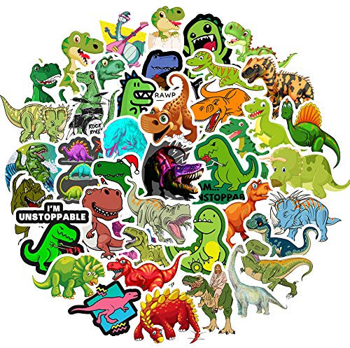 RGBEE Wasserfeste Aufkleber Sticker Pack 50 Stücke, Graffiti Decal Vinyl Sticker Klein für Laptop Koffer Helm Motorrad Skateboard Auto Fahrrad VSCO Aesthetic Sticker, Dinosaurier Aufkleber für Kinder
