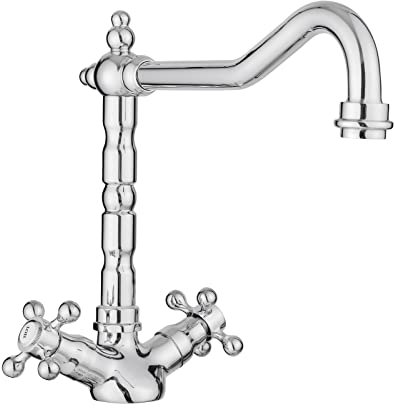 JASSFERRY Mitigeur d'évier de cuisine monobloc style vintage avec bec pivotant, flexible et traditionnel français, chromé poli