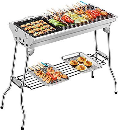 Flyelf Holzkohlegrill Tragbarer Klappgrill Camping Grill aus Edelstahl, 93,5 * 33,5 * 70 cm