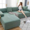 HKPLDE Sofabezug 5 Sitzer, L-Form Schonbezug Easy Stretch Fit Elastischer Stoff Couch Sofa Protector Schonbezug Waschbar-3 sitzer+3 sitzer-Gras-Grün