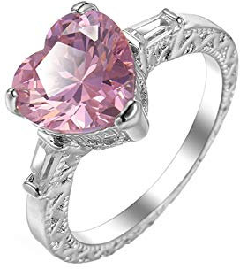 ANAZOZ Anello di Fidanzamento Donna Rosa Argento,FEDI Nuziali Argento Placcato Oro Bianco Cuore con Zirconia Cubica Rosa Misura dell'Anello 22