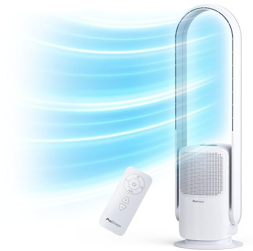 Pro Breeze Rotorloser Ventilator mit Luftreiniger - Turmventilator leise mit 9 Lüftungsstufen, 5 Betriebdsmodi, 80° Oszillation, HEPA-Filter & Fernbedienung - Ventilator rotorlos, 81cm / 32, weiß