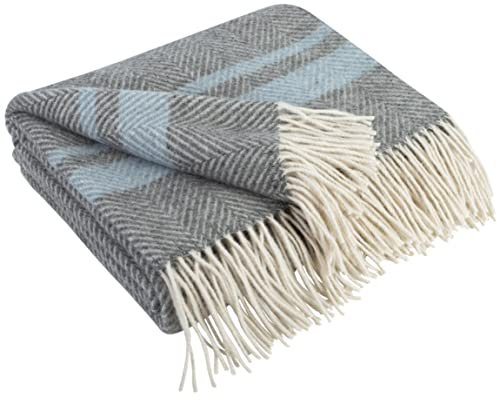 LYHome Merino Decke - Kuscheldecke Tagesdecke Sofa Wolldecke, Blanket Überwurfdecke Sofadecke Wohndecke, Flauschige Couchdecke Merinodecke, Flauschig Warm Plaid 140x200 cm, Grau - Blau - Weiß Streifen