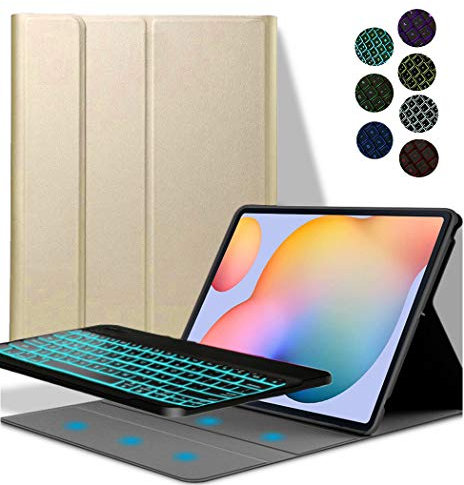 YGoal Teclado Funda para Xiaomi Mi Pad 5, [QWERTY Inglés Layout] 7 Colors Backlit PU Cuero Funda con Desmontable Wireless Teclado para Xiaomi Mi Pad 5/5 Pro, Oro