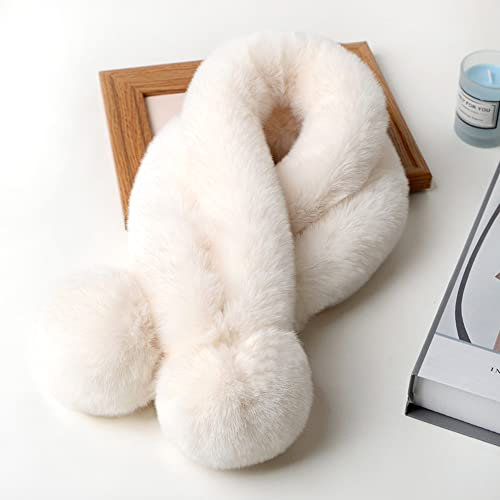 Duories Damen Winter Plüsch Schal - Weich Warm Flauschig Faux Kaninchenfell Winterschal, Herbstschal, Kunstpelz Fellkragen, Schlauchschal, Loop Halstücher für Frauen Mädchen, Creme