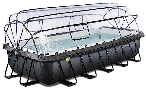 EXIT Toys Black Leather Pool mit Abdeckung - 540x250x100cm - Großer, Rechteckiger Rahmenpool mit Sandfilterpumpe, Wärmepumpe und Poolleiter - Extra Tief - Für Sauberes und Warmes Poolwasser - Schwarz