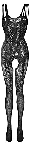 Fengyuanhong Women's Leotard Bodysuit Lingerie Sets, Semi-Transparent Fishnet Bodysuits Underwear, Long Sleeve Jumpsuit for Lingerie Nightwear