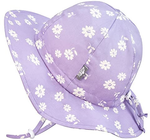 Jan & Jul Kinder Sonnenhut für Mädchen, Atmungsaktive Baumwolle (L: 2-5 Jahre, Lila Gänseblümchen)