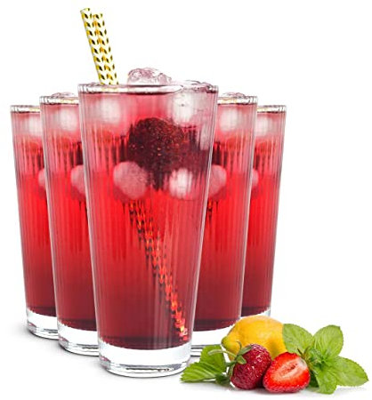 Sendez 6 Longdrinkgläser 400ml mit Relief Wassergläser Saftgläser Cocktailgläser Trinkgläser