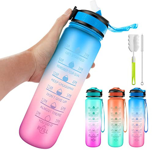 AMYANT Sport Trinkflasche 1 Liter 700ml BPA-freie Wasserflasche mit motivierender Zeitmarkierung und Strohhalm, Fitness, Outdoor, Sport