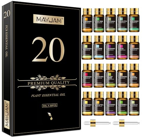 MAYJAM Tea Tree 20 Pcs Pure Essential Oil Gift Set, for Diffuser, Humidifiers, Skin Care, Massage, Fragrance Oil Scent for DIY Candle and Soap Making, Gift for Friend (5ML)