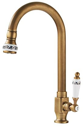 Linjolly Grifo de Agua Frío Cocina Fregajos Grifos Bronce Latón Cerámica Acabado 360 Grado de Agujero Single Agujero Grifo Grifo (Color : A01)