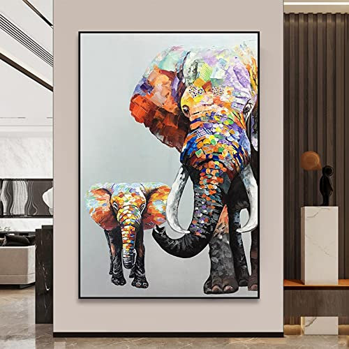 WunM Studio CE Acrylbilder handgemalt auf Leinwand, Textur 3D Tier Glück Elefant Erfolg Tier Messer Malerei Vintage/Abstrakt Moderner Luxus/für Familie Wand Wohnzimmer Esszimmer Home Art Decor Co