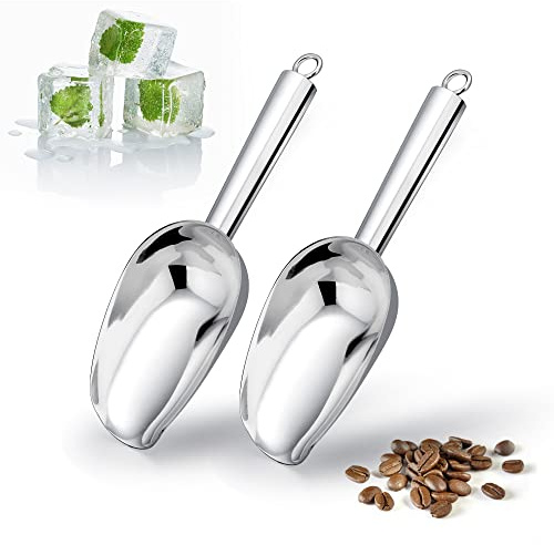 Joyfair 3oz Stainless Steel Ice Scoop Set of 2 for Kitchen Bar Buffet Party | Food Grade Mini Food Scoops, Multi-Purpose Use, Sturdy & Durable, Mirror Finished & Dishwasher Safe