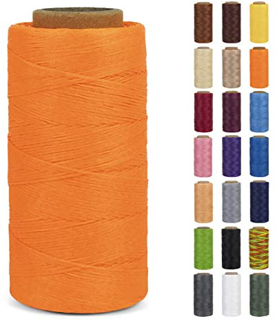 LEREATI Ledergarn 0,8mm x 260m Flacher Wachsschnur Gewachster Faden Leder Nähen Faden, Leder Nähgarn Garn für Handwerk, Nähen, Reparatur, Buchbinden, Schmuck, Häkeln (Fluoreszierendes Orange)