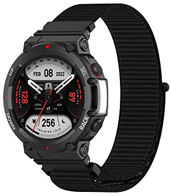 SeNool Nylon Armband Kompatibel mit Amazfit T-Rex 2, [Nylon Sport Ersatzarmband] [Klettarmband] Weiches, Atmungsaktive Uhrenarmband Kompatibel mit Amazfit T-Rex 2 - Schwarz