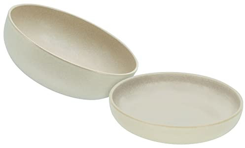 CreaTable, 30005, Serie Uno Sand - Salatset, 2-teiliges Geschirrset, Salatset aus Steinzeug, spülmaschinen- und mikrowellengeeignet, Made in Portugal