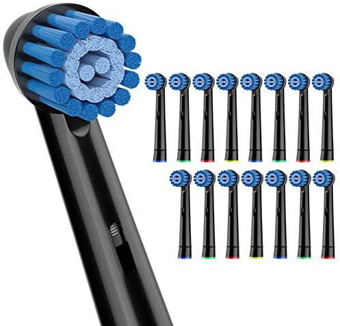 Sulkiwe Weich Aufsteckbürsten Kompatibel mit Oral b Braun Elektrische Zahnbürste, Sensitive Clean Zahnbürstenaufsatz Geeignet für Oral-B Pro Genius X Teen Vitality TriZone Junior Smart, 16er Schwarz