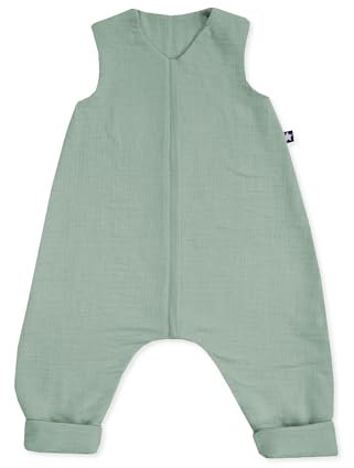 Julius Zöllner Schlafoverall Jumper Musselin 0,5 TOG Gr. 80 | 100% Baumwollmusselin | Oeko-TEX Standard 100 | grün