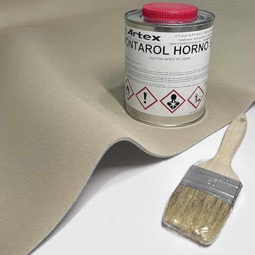 Kit tissu pour tapisser ciel de toit de voiture – 2 m x 145 cm tissu foamisé Beige + 1 L de colle pour tapisserie + pinceau