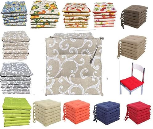 Generico CUSCINI PER SEDIA COPRISEDIA TRAPUNTATI MORBIDONE CONFEZIONE 6 PEZZI CON LACCETTI TINTA UNITA (giulia begie)