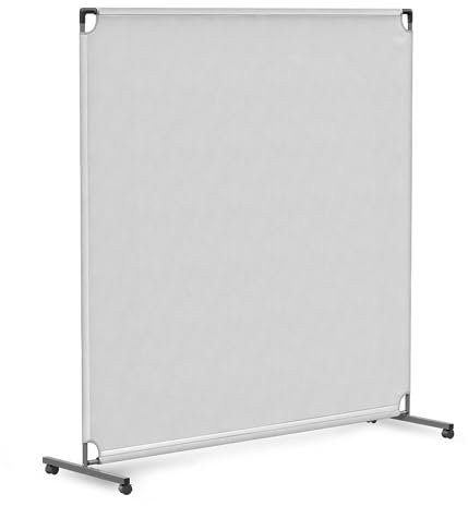 Steel-AID Raumteiler, rollbar, 152,4 cm, freistehende Bürowand mit nicht durchsichtigem Verdunkelungsschirm, stabiler und langlebiger Eisenrahmen, rollende Räder, Schwarz, Weiß, Grau und Blau