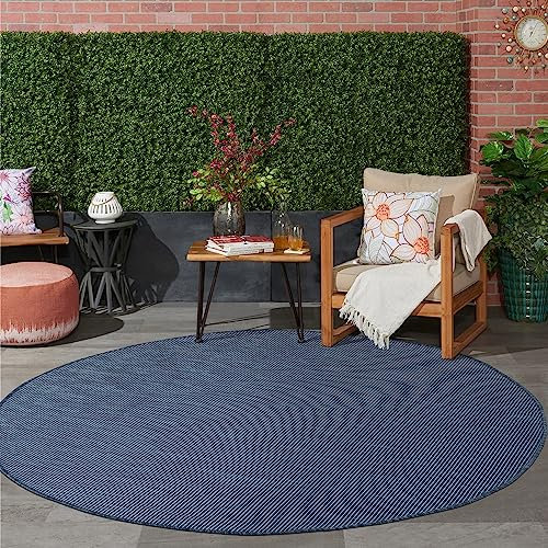Jimri In- & Outdoor Teppich - Wetterfester Teppich für Balkon, Terrasse, Garten, Wohnzimmer, Küche - Strapazierfähiger Bodenteppich, Widersteht UV-Strahlen & Wasser - Größe 200 cm Rund, Blau