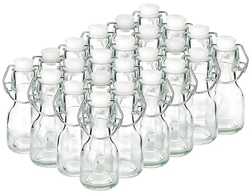Generico 12x Mini Bottiglie in Vetro da 60 ml con tappo a chiusura ermetica bianco Bottigliette trasparenti per Bomboniere, alcolici, liquori, olio, mignon da riempire tappo meccanico