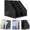 Marte Vanci Collapsible Magazine File Holder Desktop File Binder Organiser Lever Arch File Holder Paper Book Document Divider Adjustable for Desk Bookshelf Cabinet Racks(Black 3 Compartment)