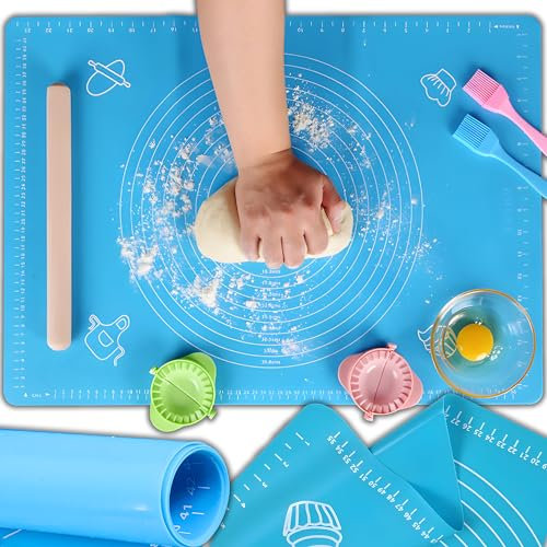 Retoo Silikon Backmatte 64,5 x 45 cm, Rutschfeste Backunterlage Groß Antihafte Teigunterlage Ausrollmatte Silikonmatte Pizza Fondant Teigmatte mit Messung Blau