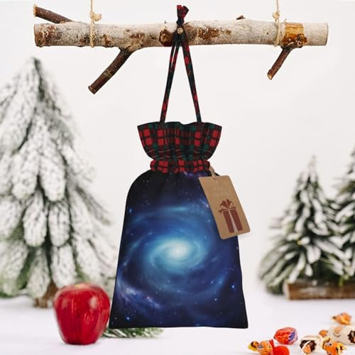 RLDOBOFE Weihnachts-Geschenktüte mit Galaxie-Druck, wiederverwendbar, Geschenktüten mit Geschenkanhänger, Stoffsäcke, für Weihnachten, Erntedankfest, Hochzeit, Party